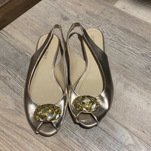 Gold bejewled flats